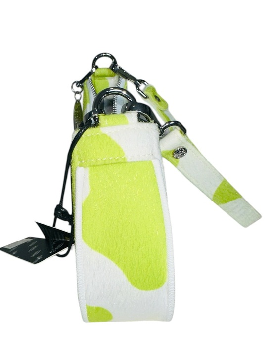 Von Dutch Vegan Pony Hair Lime Green Cow Shoulder Hand Bag with Purple Logo - Picture 10 of 14